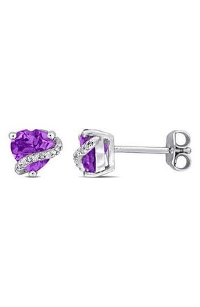 Delmar Sterling Silver Amethyst & Diamond Heart Stud Earrings in Purple at Nordstrom Rack
