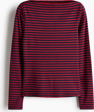 H&M Geripptes Shirt mit U-Boot-Ausschnitt - Red