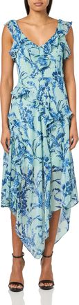 Tommy Hilfiger Womens All Over Ruffle Empire Waist Sleeveless Maxi Dress, Harbor Gray/Blue, 20