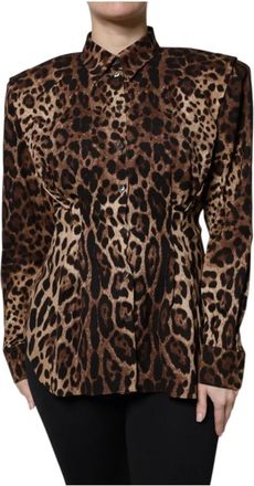 Dolce & Gabbana Jas met Luipaardprint van Zijde met Knopen - Dames - Zomerjassen - Bruin - M - Polyester - Jassen