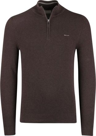 GANT Truien & Vesten, Heren, Bruin, M, Katoen, Cotton Piqu&eacute; Half-Zip Sweater