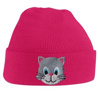 Bang Tidy Clothing Beanie Hats for Men Kitten Face Beanies Embroidered Animal Face Knitted Wooly Hat One Size Fits All Beanie Hat - Pink