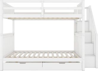 Urban Meuble Litera de madera blanca de 140x200 cm con escalera de almacenaje