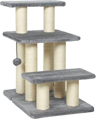 Urban Meuble Escalera para perros y gatos de madera con rascadores de sisal, gris