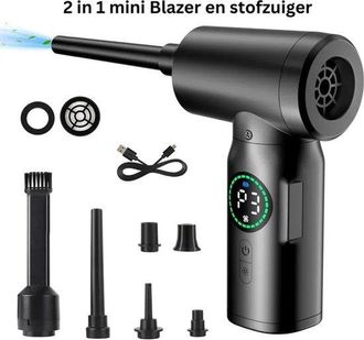 No Brand Ventilatore Turbo Senza Fili - Mini Soffiatore E Aspirapolvere In 1 - Pistola Ad Aria Compressa Portatile - 100 W - 5000 Giri/min - Nero