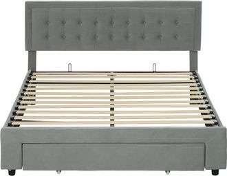 HOMCOM King Size Bed Frame With Storage And Adjustable Velvet Headboard | TJ Hughes