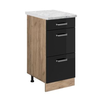 Vicco Mueble Bajo De Cocina R-line, Negro Brillo Intenso, 40 Cm Et M&aacute;rmol