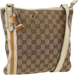 Gucci Pre-owned Vintage GG Canvas Schoudertas - Dames - Vintage Schoudertas - Beige - ONE Size - Leer - Vintage