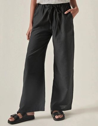 James Lakeland Womens Linen Blend Black Drawstring Trousers - Size: 10