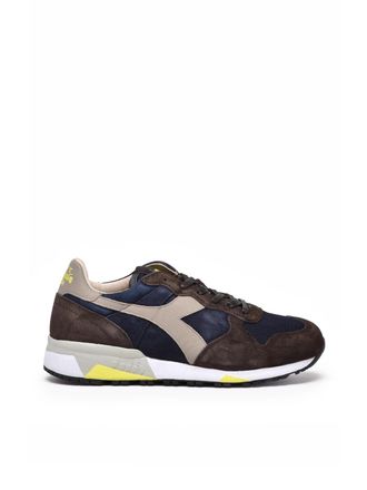 Diadora Brown Blue Leather Polyester Suede Sneakers