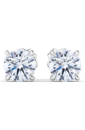 HauteCarat Round Brilliant Cut Lab Created Diamond Stud Earrings in 3.00 Ctw White Gold at Nordstrom