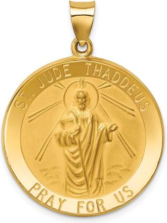 Diamond2Deal 14k Yellow Gold and Satin Large Hollow St. Jude Thaddeus Medal Round Pendant