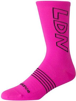 New Balance Unisex London Marathon Crew Sock en Rosa/Negro, Poli&eacute;ster, Talla L