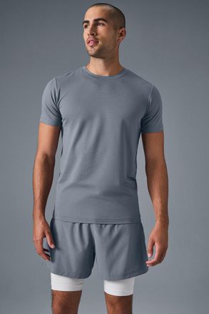 Alo | Conquer Reform Crewneck Short Sleeve Top in Steel Grey, Size: Medium