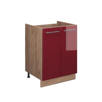 Vicco Mueble Bajo Para Fregadero Fame-line, Rojo Burdeos Alto Brillo/roble Dorado, 60 Cm, Vicco