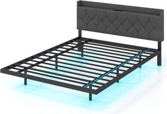 Costway King Size Floating Bed Frame Modern Platform Bed with led Lights - Costway