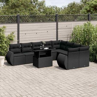 vidaXL Vidaxl - Set De Sof&aacute;s De Jard&iacute;n 10 Pzas Cojines Rat&aacute;n Sint&eacute;tico Negro