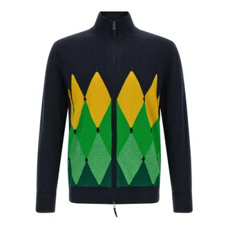 Ballantyne Zip Up Diamond Cardigan - Heren - Vesten - Blauw - 4XL - Leer - Truien & Vesten