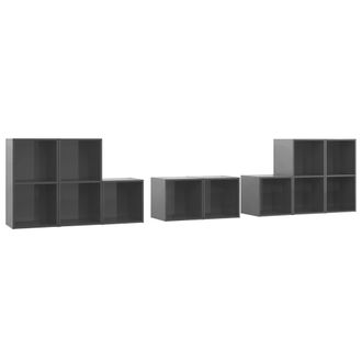 vidaXL Vidaxl - Set Mobili Tv 8 Pz Grigio Lucido In Legno Multistrato