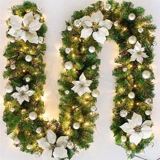 OEM Bastones Navide&ntilde;os, Decoraci&oacute;n Para &Aacute;rbol De Navidad, Juego De Coronas Doradas Y Rojas, Bastones Navide&ntilde;os Con Luces Led, 2,7 M, Plateado
