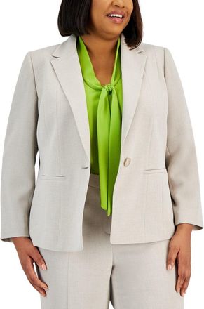 Kasper Crepe Blazer Jacket Womens Summer Straw Stretch Notch Lapel FTS1097
