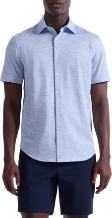Bugatchi Miles OoohCotton Space Dye Short Sleeve Button-Up Shirt in White at Nordstrom, Size Xxx-Large