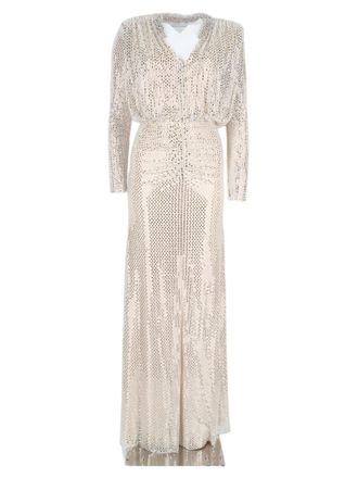 Self Portrait Ivory Dotted V-Neck Flared Maxi Dress