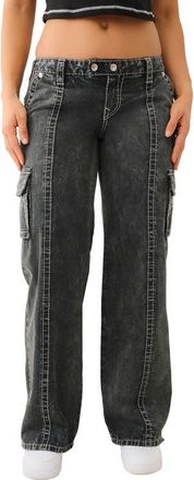 True Religion Natalie Low Rise Relaxed Fit Cargo Jeans in Black at Nordstrom, Size 32