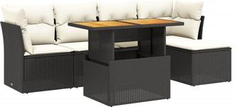 vidaXL Vidaxl - Set De Sof&aacute;s De Jard&iacute;n 6 Piezas Y Cojines Rat&aacute;n Sint&eacute;tico Negro