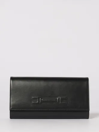 Elisabetta Franchi Leather Clutch with Embossed Logo