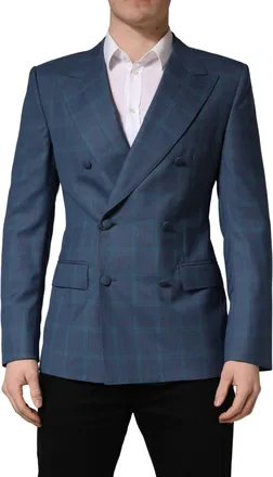 Dolce & Gabbana Blue Checked Double Breasted Men Suit Jacket Virgin Wool