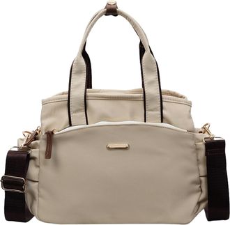 Generic Cymwer Women Nylon Large Capacity Shoulder Bag with Zipper for Outings Commuting(Beige) (Beige)