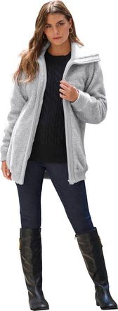 Roaman's Plus Size High Collar Teddy Fleece Bomber in Heather Grey at Nordstrom, Size Large