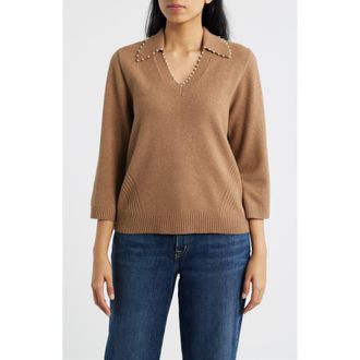 Wit & Wisdom Bead Trim Sweater in Coffee Cake at Nordstrom, Size X-Small