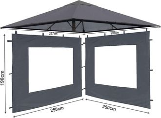 Quick-Star Quick-star - Set Ersatzdach Und 2 Seitenteile F&uuml;r Garten Pavillon 3x3m Grau Ral 7012 Antik Pavillondach Ersatzbezug Seitenwand