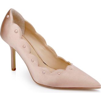 Badgley Mischka Eleni Pointed Toe Pump in Beige Satin at Nordstrom Rack, Size 8