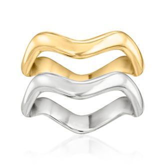 Ross-Simons Italian Sterling Silver and 18kt Gold Over Sterling Jewelry Set: 2 Wavy Rings