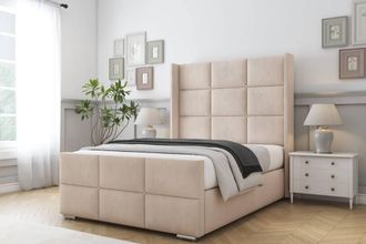 Comfort Beds Charlie Naples Bed Frame - 50 Upholstered Wingback Headboard in Light Sand | Size: Single