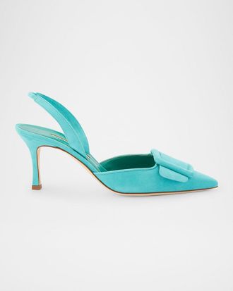 Manolo Blahnik Maysli Suede Buckle Halter Pumps