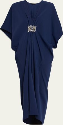 Reem Acra Crystal Medallion Crepe Midi Kaftan Dress