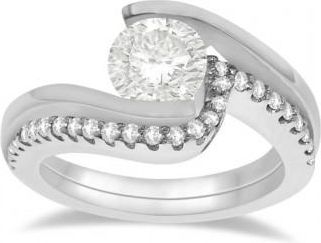 Allurez Tension Set Lab Diamond Engagement Ring & Band Bridal Set 18K White Gold
