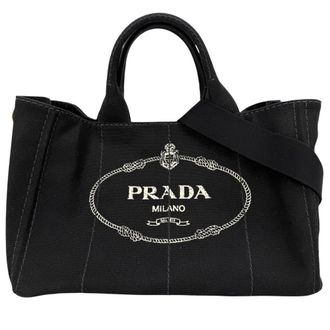 Prada Black Canvas Handbag Shoulder Bag Tote Bag (Pre-Owned)