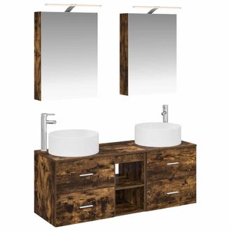 vidaXL Juego De Muebles De Ba&ntilde;o 5 Pcs Roble Ahumado Vidaxl