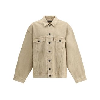 Balenciaga Denim Jackets, male, Beige, Size: S Oversized Denim Jacket with Embroidered Logo