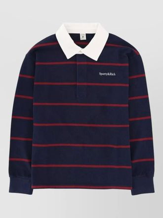 Sporty & Rich logo long sleeve polo striped collar