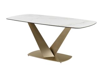 Vente-Unique Mesa de comedor 6 comensales de cer&aacute;mica y metal - Efecto m&aacute;rmol blanco y dorado - PORELIMA de Pascal MORABITO