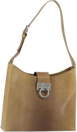Ferragamo Pre-owned Shoulder Bags, female, Beige, Size: ONE SIZE Pre-owned Leather Shoulder Bag