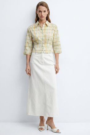 Exquise Evariste High Waist Denim Midi Skirt With Pockets in White at Nordstrom, Size Xx-Large