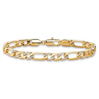 Palm Beach Jewelry Mens Diamond Accent Pave-Style Gold-Plated Figaro-Link Bracelet 8.5