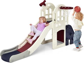 Costway Costway - Gran Tobog&aacute;n Infantil 6 En 1, Juego Infantil Con Cesta, Pelota, Lanzamiento De Anillas Y Telescopio, Parque Infantil De Interior Y Exterior 